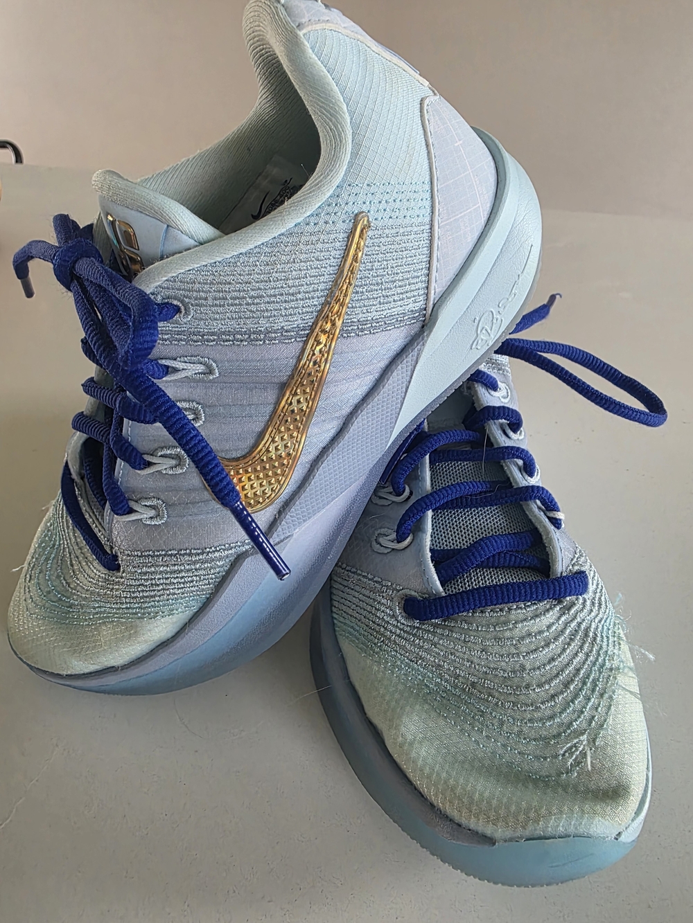 Nike Sabrina 3 Light Blue Sneakers with Gold Swoosh and Royal Blue Laces